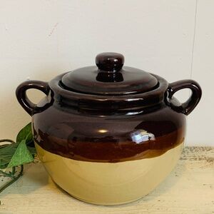 Vintage Glazed Pottery Bean Pot-Earth Toned-MCM